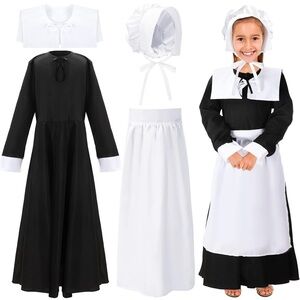 NWT Pilgrim Costume Set for Girls Colonial Girl Costume Dress Size Medium